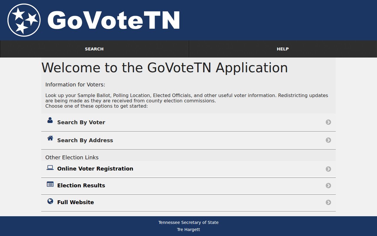 Williamson County resident lookup on the Tennessee GoVoteTN voter search